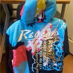 Reason Blue and Pink Graphic Raincoat